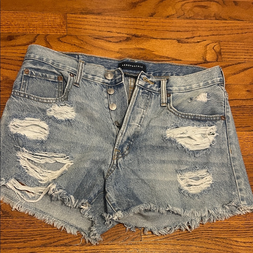 Aeropostale Light Wash Ripped Denim Cutoff Shorts